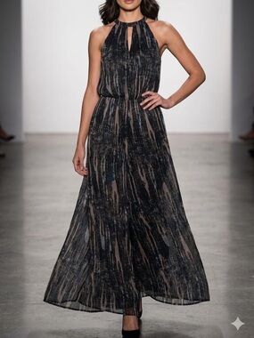 Halter Keyhole Maxi Dress in Black and Taupe